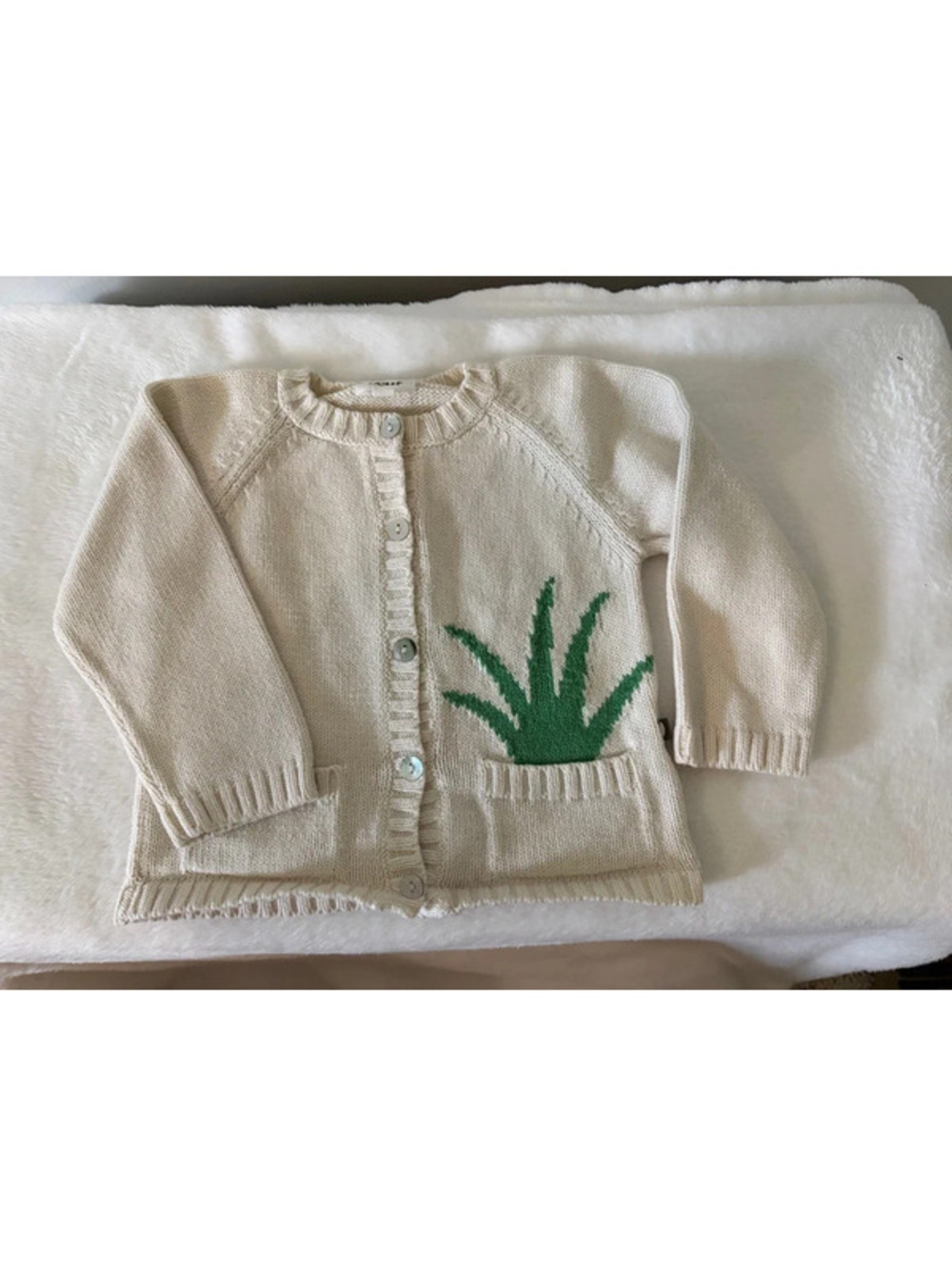 Oeuf NYC Baby Cardigan 6M Cream Cotton Knit Palm Leaf Sweater